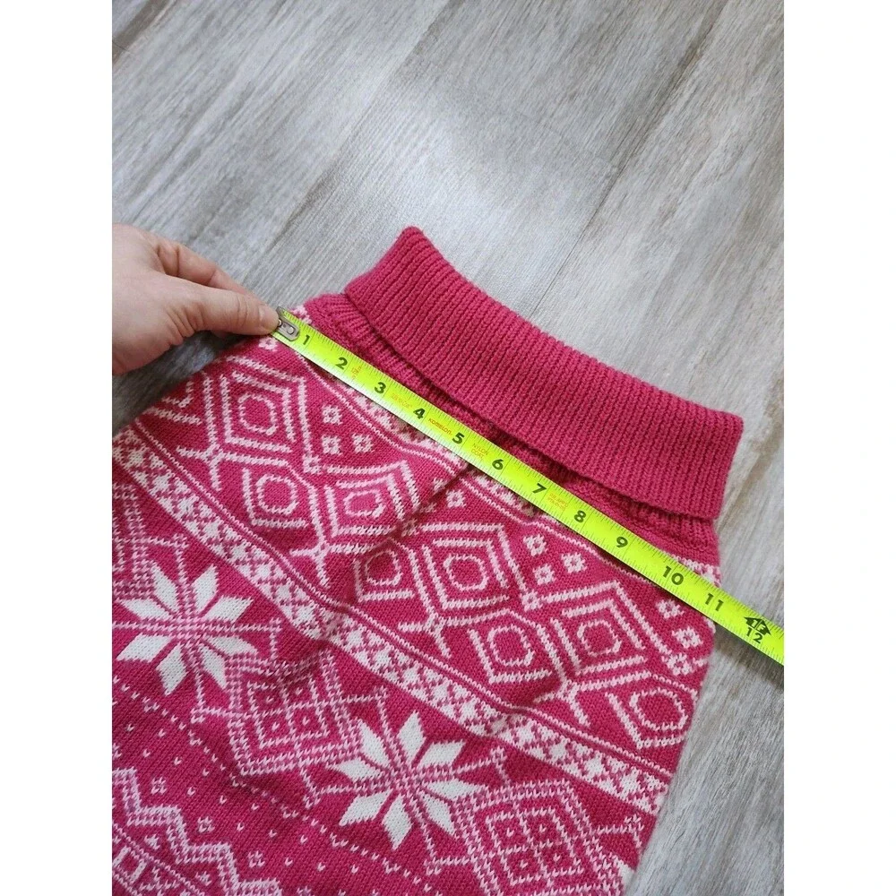 Pink White Fair Isle Snowflake Knit Dog Sweater Stretch Cozy Winter Size L GUC